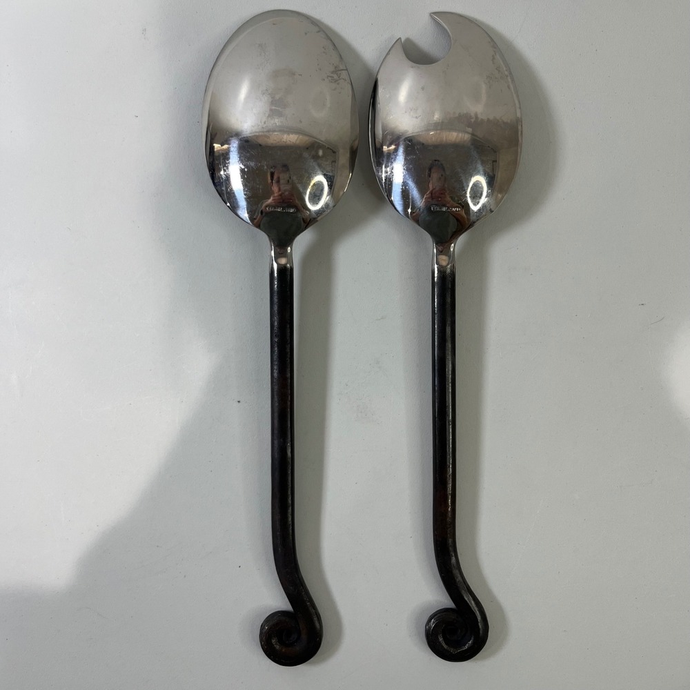 Vtg Pottery‎ Barn Serving Silver Blackened Fiddlehead Stainless Scroll Utensils - Picture 3 of 5